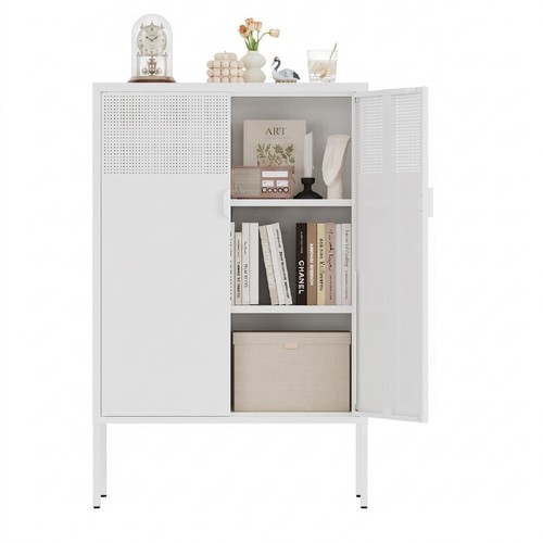 White metal storage cabinet - white,