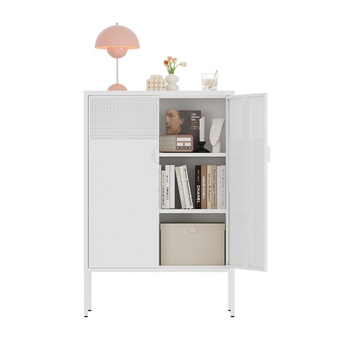 White metal storage cabinet - white, cabinet,2